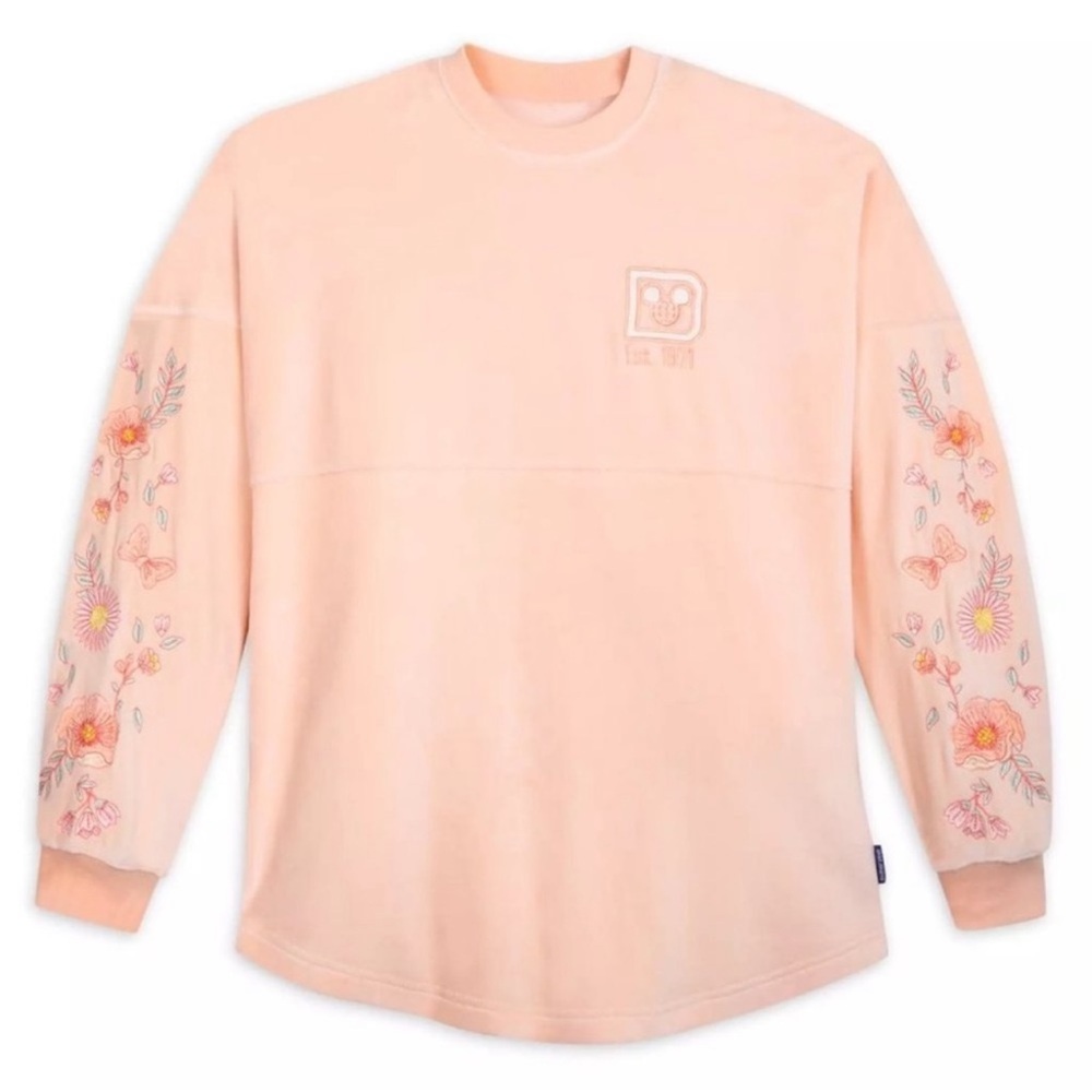 Walt Disney World Spirit Jersey Size Medium Peach Velour Floral Embroidered